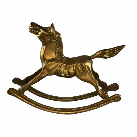 Vintage Solid Brass Rocking Horse Figurine 7.25" x 5.5" - Picture 1 of 11